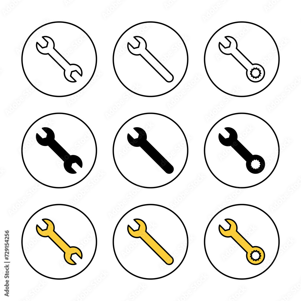 Wrench icon set vector. repair icon. tools sign and symbol Wrench icon set vector. repair icon. tools sign and symbol