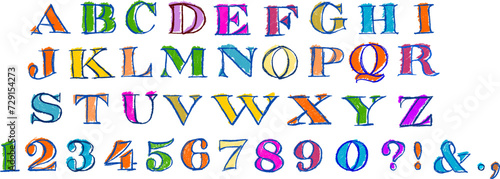 Vintage Serif Fonts Alphabet Crayon Chalk Drawing Colorful