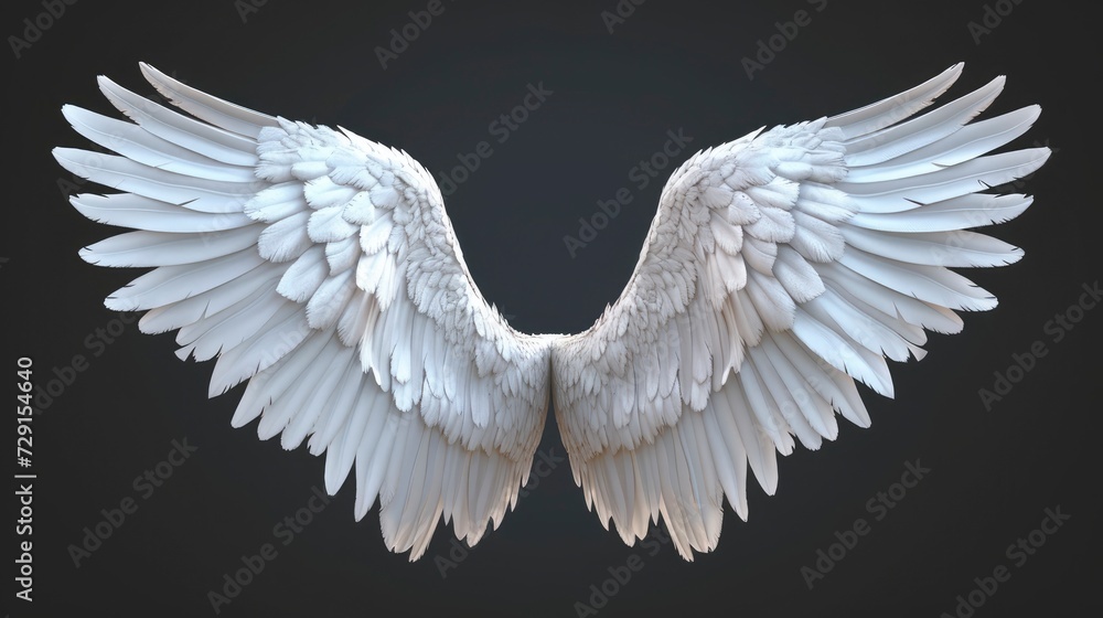 White Angel Wings Isolated on Dark Background White Angel Wings Isolated on Dark Background