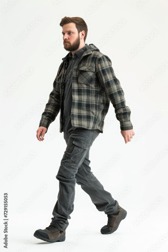 man wearing Casual attire, walking forward, white background man wearing Casual attire, walking forward, white background