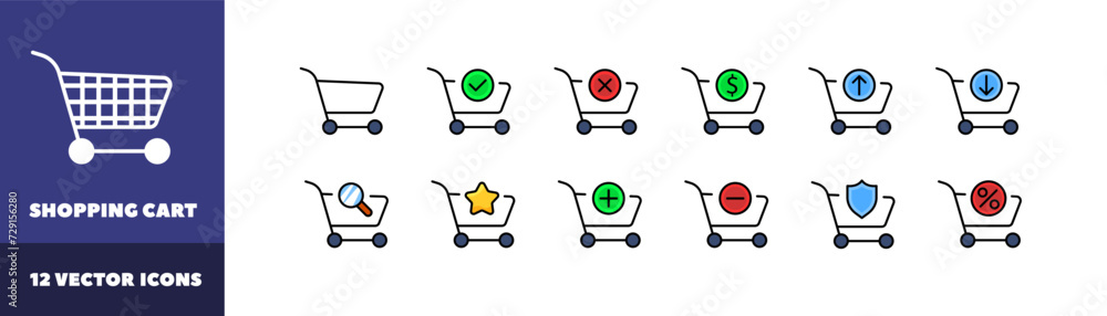 Shopping cart icon set. Flat style Shopping cart icon set. Flat style