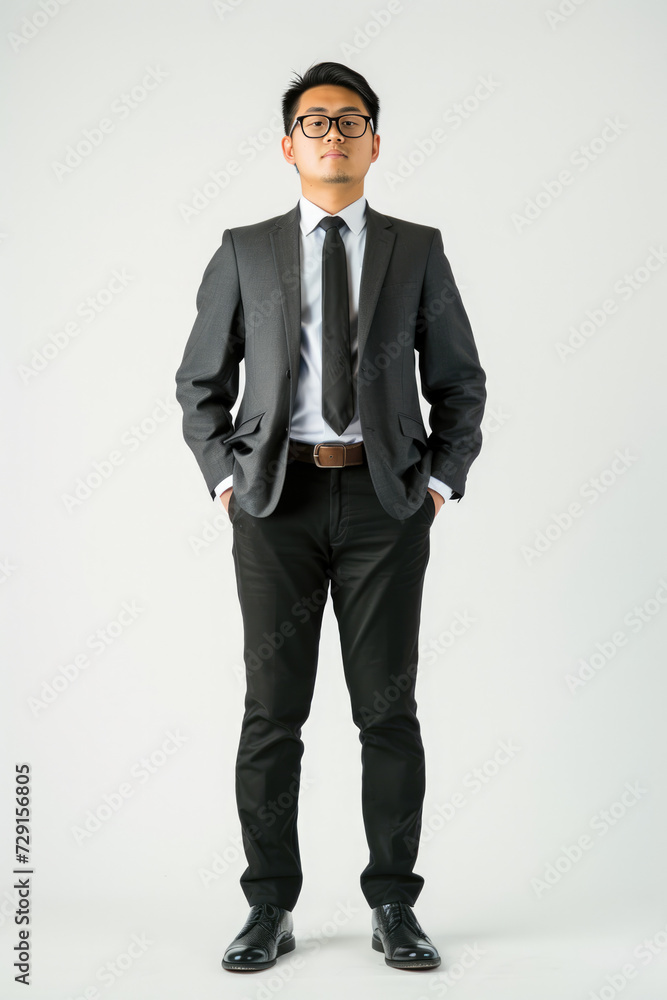 Asian man wearing Business attire, standing, white background Asian man wearing Business attire, standing, white background