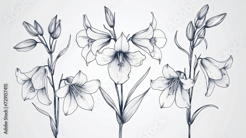 Black and white style line style flowers