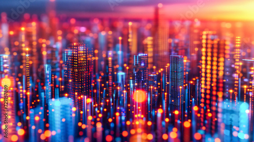 Wallpaper Mural Digital cityscape with futuristic skyscrapers, symbolizing modern technology and business communication in an abstract urban design Torontodigital.ca