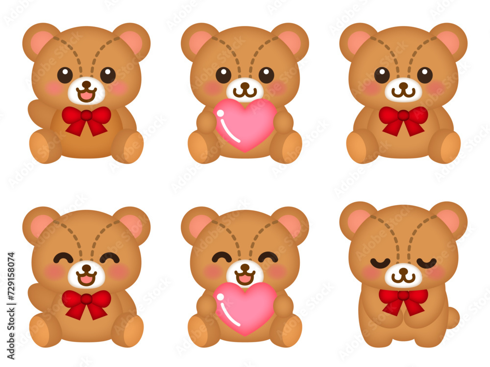 かわいいテディベアのぬいぐるみのイラスト素材セット かわいいテディベアのぬいぐるみのイラスト素材セット