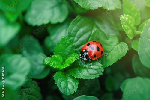 A ladybug captured amidst lush greenery, showcasing its role as a beneficial garden insect