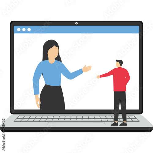 Video Conference Concept, Showing business group having remote virtual video conference meeting, Suitable for landing page, UI, web, app intro card, flyer and banner, Vector Illustration, flat.