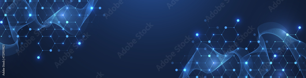 Modern health care or medical background design. Health care innovation concept. Horizontal header web banner. Abstract geometric background with hexagon shapes for medicine, science, chemistry. Modern health care or medical background design. Health care innovation concept. Horizontal header web banner. Abstract geometric background with hexagon shapes for medicine, science, chemistry.