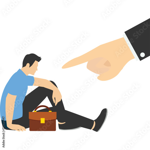 Fear of failure, fear or challenge, fear of losing fear of business mistakes, anxiety or stress due to work pressure, panicked stressed businessman afraid of giant index finger blaming him for mistake