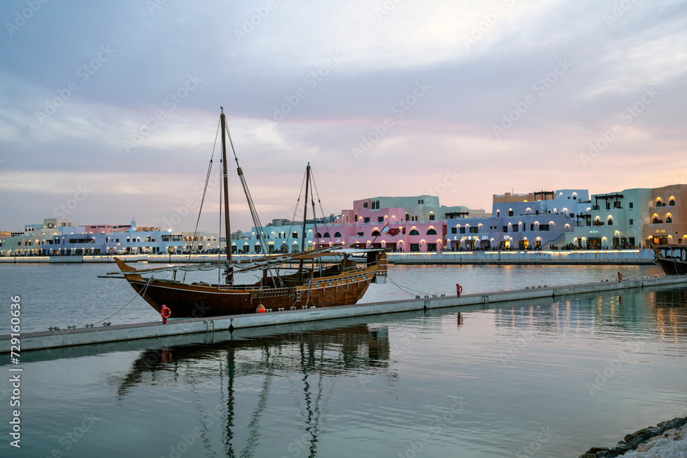 Doha, Qatar - February  05, 2024: Old Doha port redevelopment into Mina district Box Park Qatar