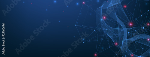 Vector connections of lines and dots. Technology banner template. Graphic abstract background communication. Minimal array with compounds lines and dots. Digital data visualization