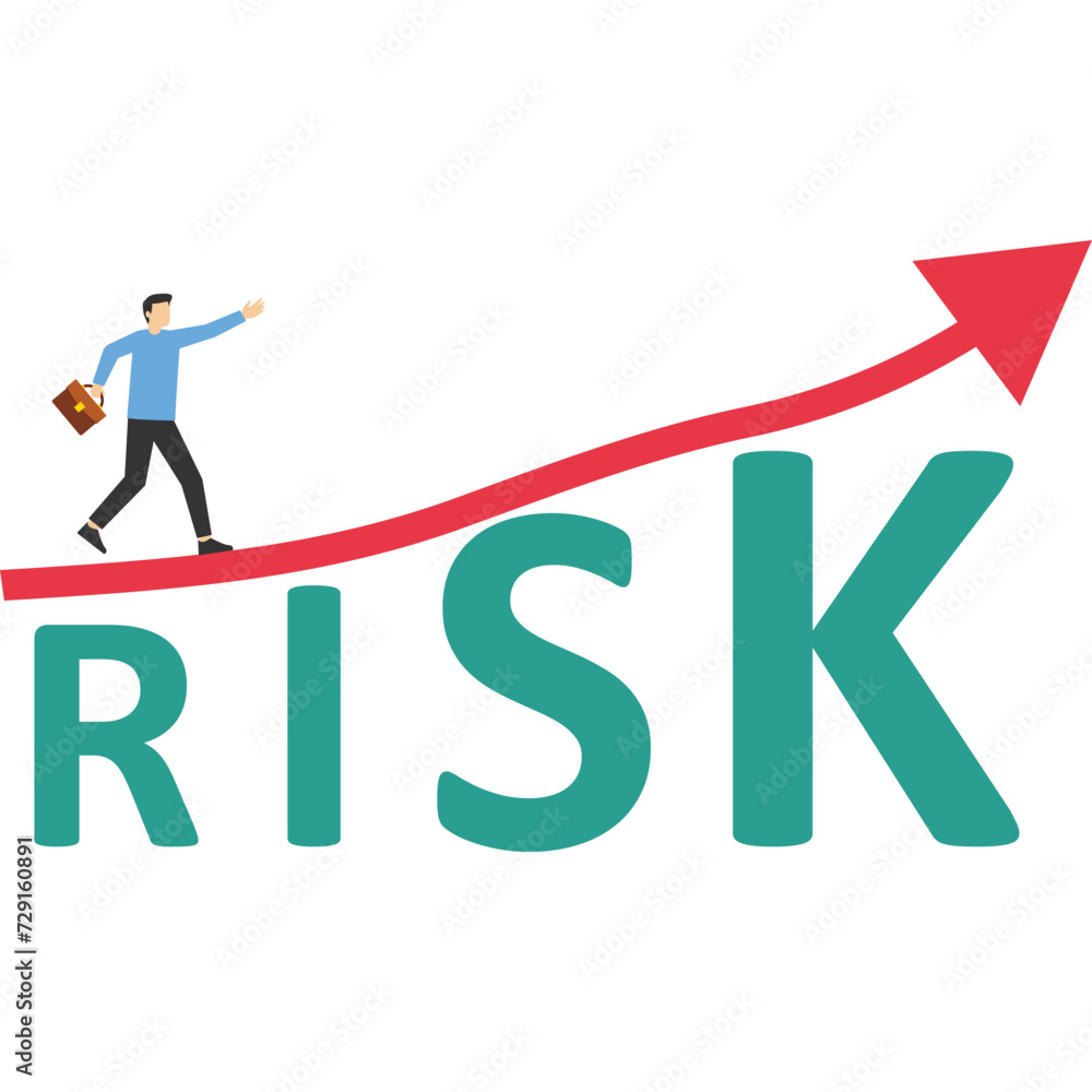 profitable risky investment return asset concept, high-risk stock market investment with high return, confident smart investor walking over growing stock market graph over word Risk. profitable risky investment return asset concept, high-risk stock market investment with high return, confident smart investor walking over growing stock market graph over word Risk.