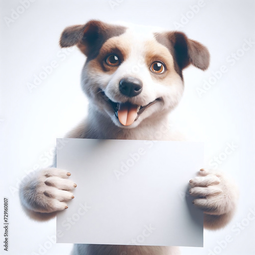 Cute dog holding a blank white sign with isolated background template anthropomorphic pet image © umut hasanoglu