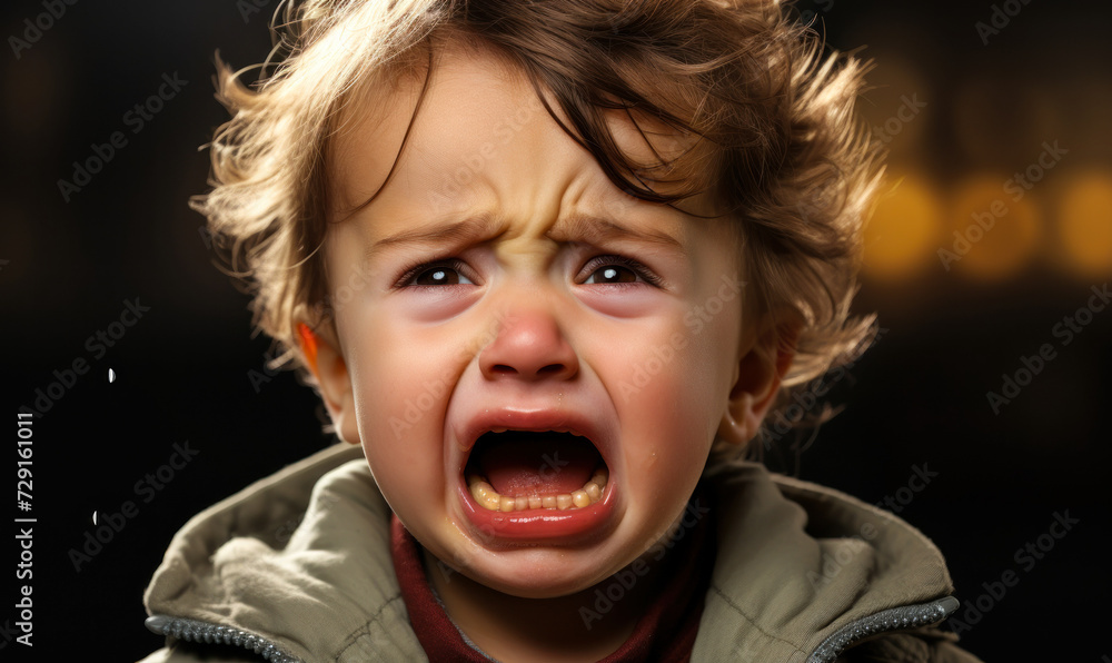Portrait of a distraught toddler crying intensely with tears streaming down cheeks, showing expressions of genuine upset and discomfort Portrait of a distraught toddler crying intensely with tears streaming down cheeks, showing expressions of genuine upset and discomfort