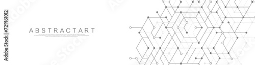 Modern technology vector illustration with square grid. Technology banner template cubes texture. Digital geometric abstraction with lines and dots