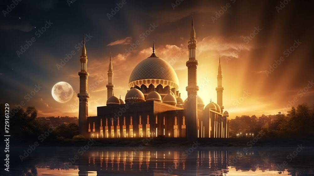 beautiful shiny mosque and ramadan islamic culture - obrazy, fototapety, plakaty 
