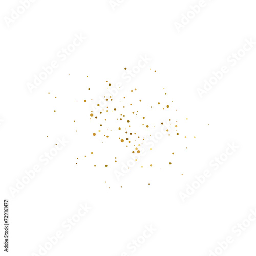 Gold glitter dots on transparent background. Bright dust explosion. Golden glitter particles splatter. Sparkling firework. Luxury design element. Vector illustration 
