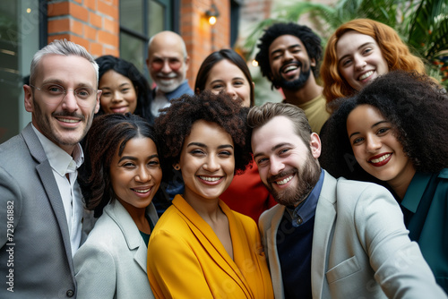 A diverse group of People, Portrait showcasing employees from various backgrounds coming together to celebrate diversity. Smiling multicultural young and matured professional business people concept