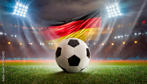 soccer ball with german flag on football stadium