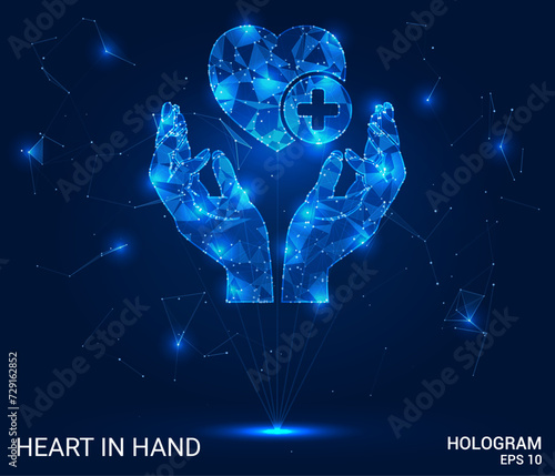 Digital Heart Connection: Immerse yourself in this vector illustration, showcasing a holographic heart in hand. A futuristic symbol of care and empathy.