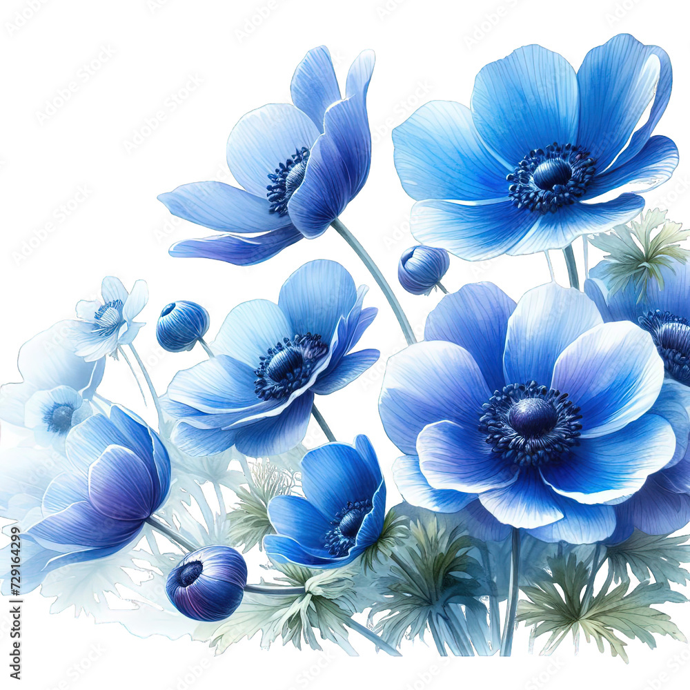 blue flowers on white background