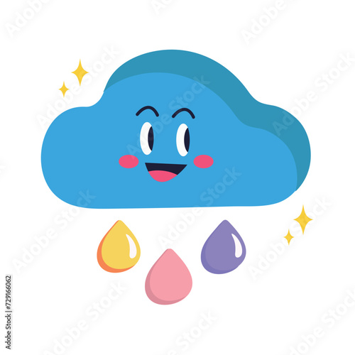 Weather sticker of colorful set. This adorable cartoon design feature a rainy cloud brighten up your day against a white backdrop. Vector illustration.
