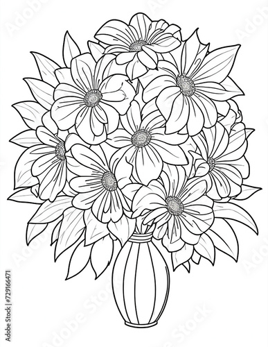 flowers in a vase coloring book for children and adults