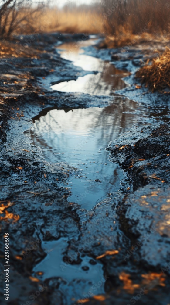 Crude oil spills on land, pollution