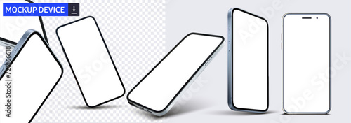 Smartphone frame less blank screen, rotated position. Smartphone from different angles. Mockup generic device. UI,UX smartphones set. Template for infographics or presentation 3D realistic phones.