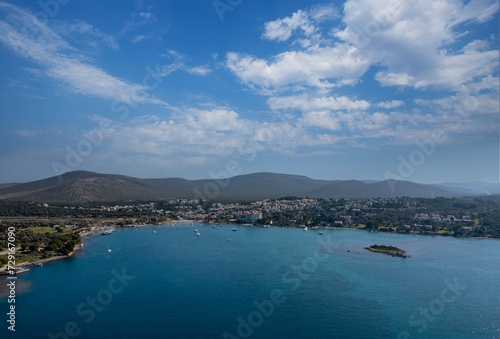 Ild  r Beach drone view of Izmir-  e  me district in Turkey.   
