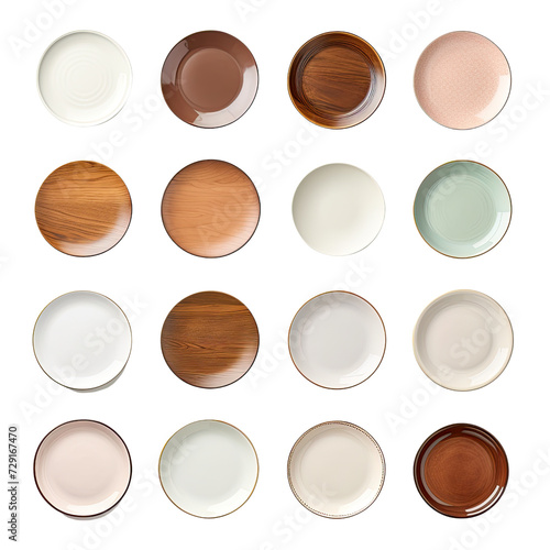 Collection of plates on transparent background