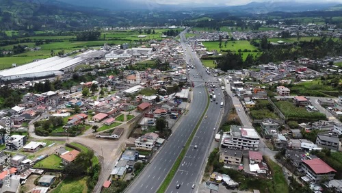 Aerial view of the Tambillo parish: Panamericana Sur E35 in the Mejía canton, province of Pichincha. photo