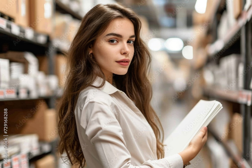 Young woman experienced shipping female manager checking parcel tracking post service store assistant in warehouse logistics transportation holding cargo delivery order for shipment online store shelf Young woman experienced shipping female manager checking parcel tracking post service store assistant in warehouse logistics transportation holding cargo delivery order for shipment online store shelf