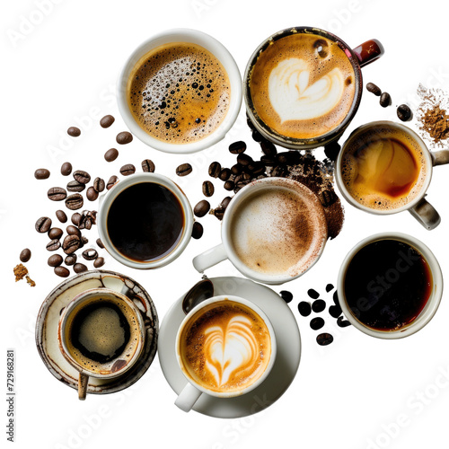 Collection of coffees on transparent background