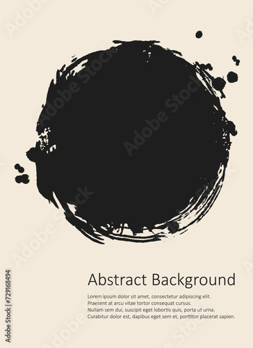 Black and white abstract background with ink brush design elements.