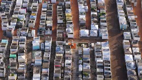 Bird's eye view above tombstone heads of R.K. Begraafplaats Roodeweg photo