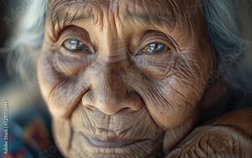 Old Woman With Wrinkles and Blue Eyes