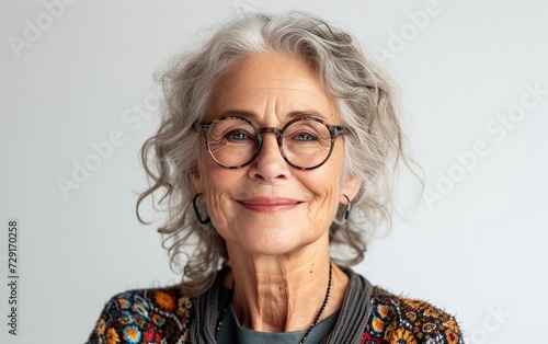 Multiracial Older Woman Wearing Glasses and Colorful Jacket