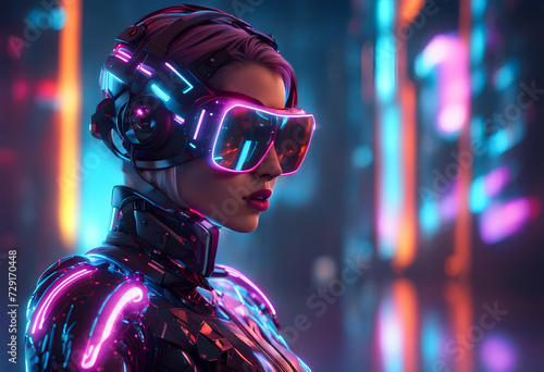 Abstract portrait of a sci-fi neon cyberpunk girl in a © Hassan Rehman