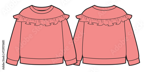 Girls sweatshirt with ruffles flat sketch