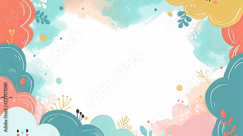 Light colored cartoon cloud decoration background, huge dialog box, cartoon frame, cat cartoon shape, playful lines, border background, minimalism, cartoon decoration, graffiti style.