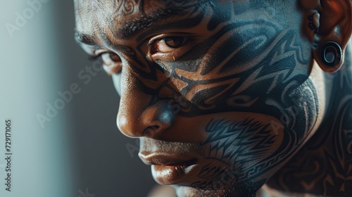 African American man with a unique facial tattoo