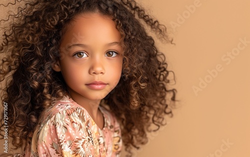 Wallpaper Mural Little Multiracial Girl With Curly Hair Standing in Front of Wall Torontodigital.ca