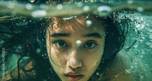 Woman Underwater Looking at Camera © imagineRbc