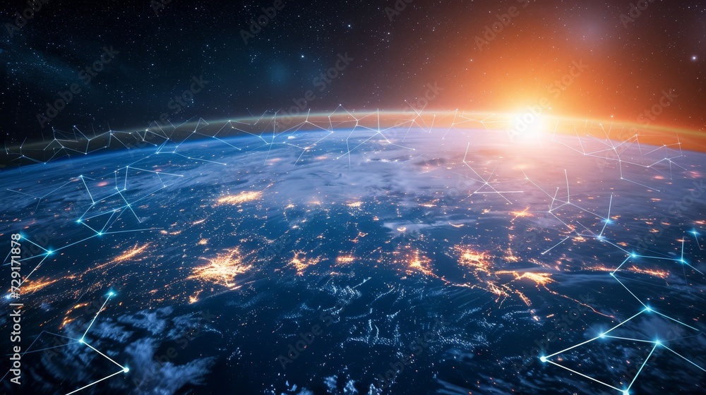 Global Connectivity: Satellite Network in Earth's Orbit at Dusk Global Connectivity: Satellite Network in Earth's Orbit at Dusk