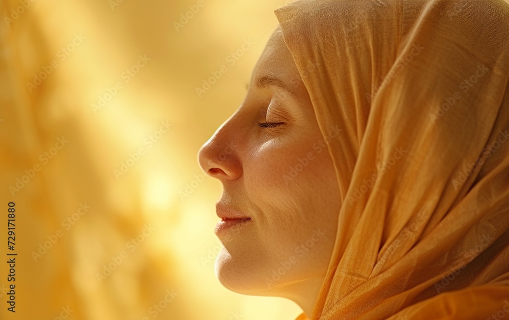 Multiracial Woman in Yellow Scarf Looking Away From Camera Multiracial Woman in Yellow Scarf Looking Away From Camera