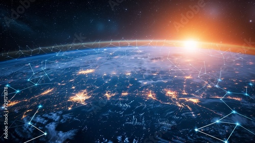 Global Connectivity: Satellite Network in Earth's Orbit at Dusk