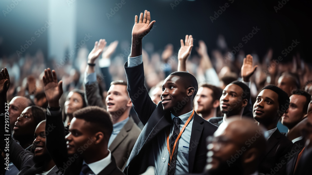 Expression opinion or power of voice concepts with person raising hand.teamwork decision voting and agreement of organization board.confidence of human mindset.business ideas - obrazy, fototapety, plakaty 
