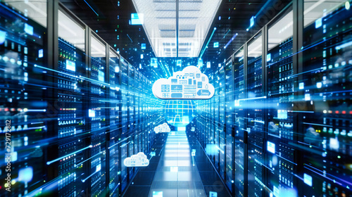 Wallpaper Mural Cloud networking concept with server technology, symbolizing secure digital communication and data storage in a modern and interconnected world Torontodigital.ca