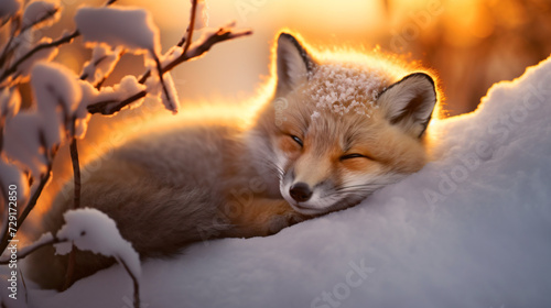 Cute fox cub sleeping in the wild